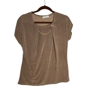 Jon & Anna New Tan Cap Sleeve Blouse shimmery fabric Size Meduim